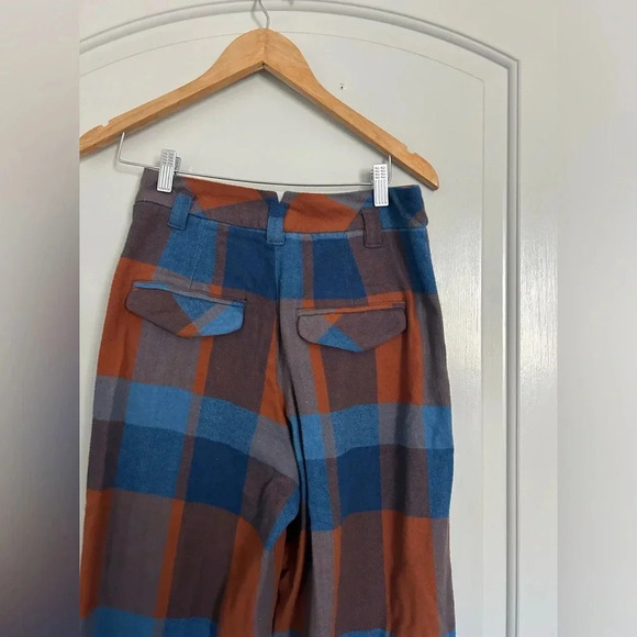 Free People Plaid Blue Brown Wide Leg Trouser size 2 NWOT - Picture 5 of 12